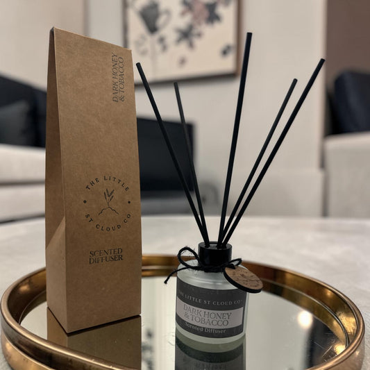 Scented diffuser with packaging on a mirror