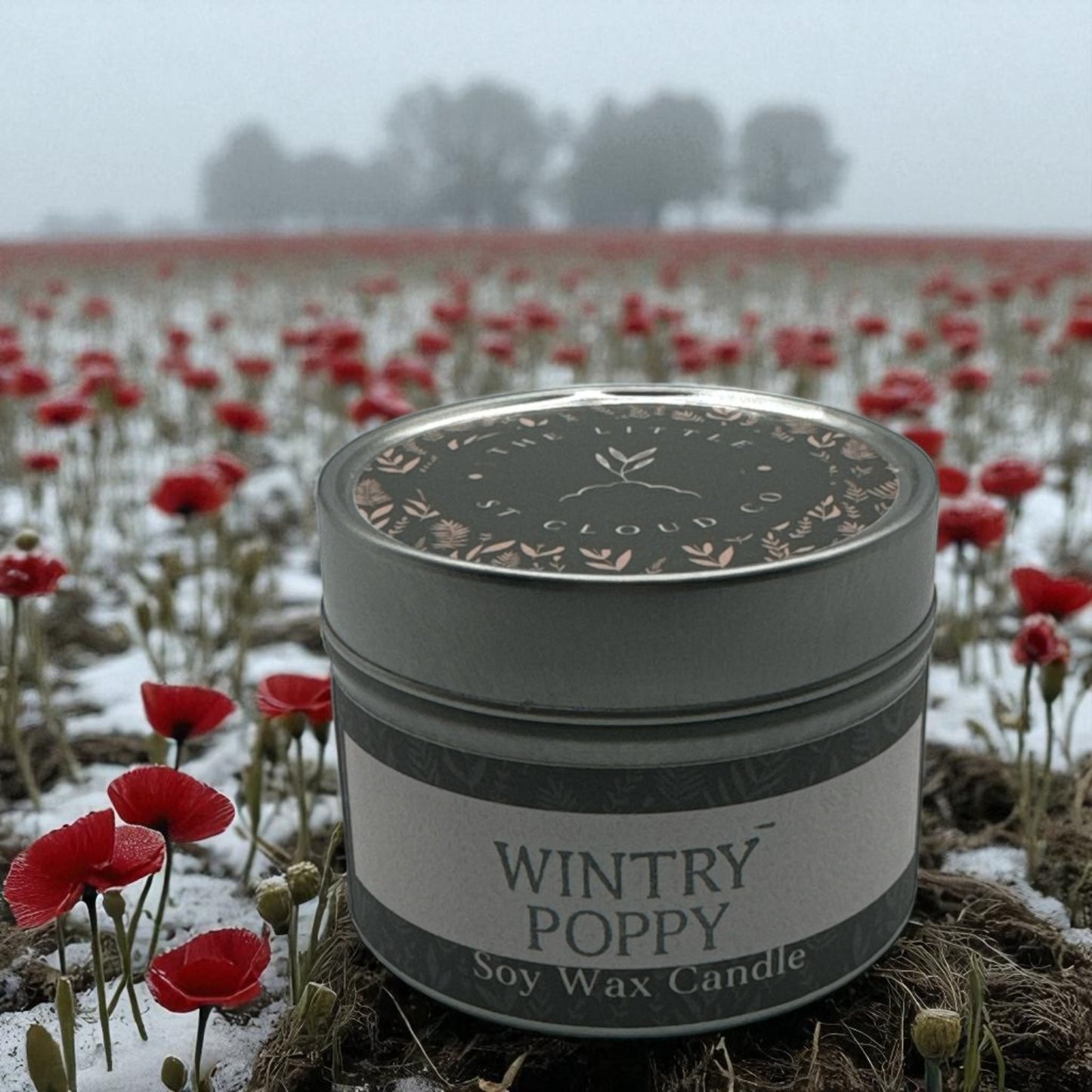Wintry Poppy Rhubarb Candle Tin